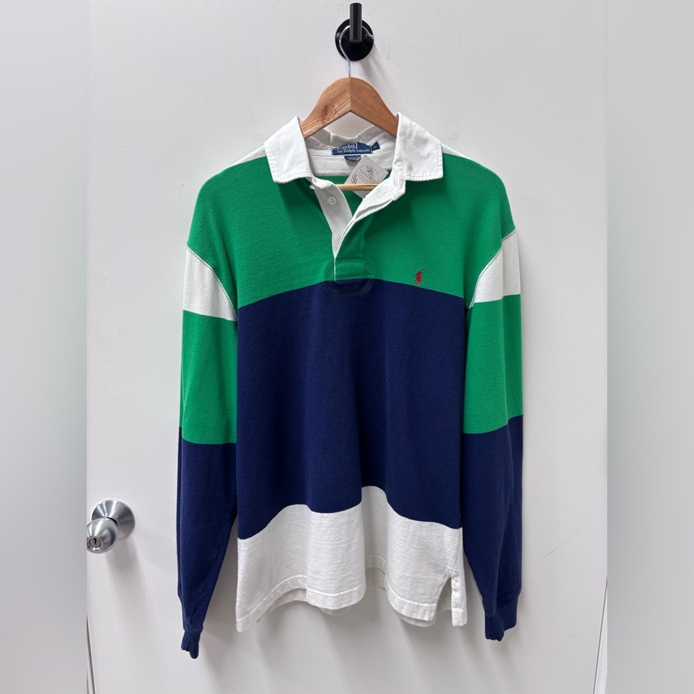 Vintage Polo by Ralph Lauren Green and Blue Striped Shirt